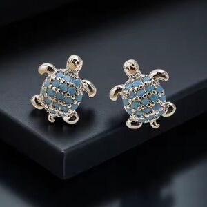 Petite Turtle Silver Blue Earrings